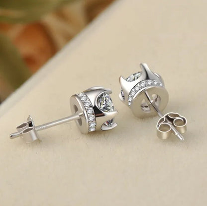 Women Fashion Jewelry 925 Sterling Silver Amethyst Diamond Studs Earrings