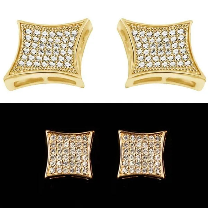 WKLP2014  36 Diamonds Kite Shape Unisex 's Hip Hop Iced Stud Earrings Silver and Gold Square Earring