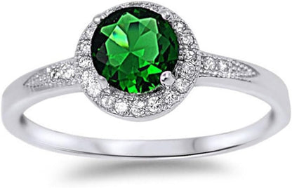 1.25Ct Halo Set Solitaire Cubic Zirconia & Simulated Gemstone Promise Engagement Ring .925 Sterling Silver Ring Sizes 3-12 Colors