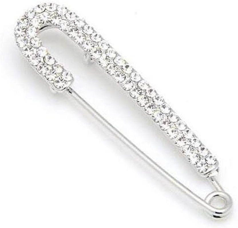 1 PCS 3 Inch Silver Rhinestone Inlaid Alloy Safety Brooch Pins Scarves Buckle Shawl Clip Jewelry Brooch DIY Accessories for Clothing Locking Ornament Fastening Embellish