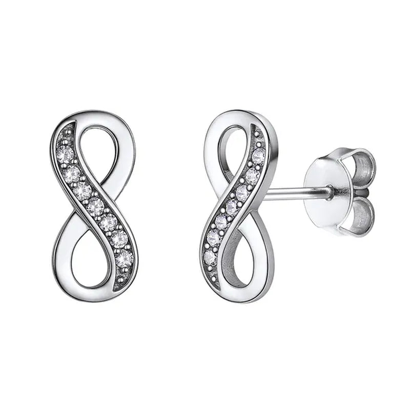 925 Sterling Silver Cubic Zirconia Infinity Symbol Stud Earrings for Women Girls