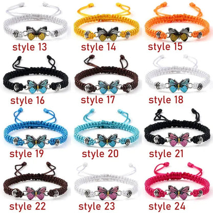 Women Black Woven Rope Bracelet Handmade Multicolor Butterfly Charm Adjustable Bracelets Fashion Friendship Jewelry Girls Gift
