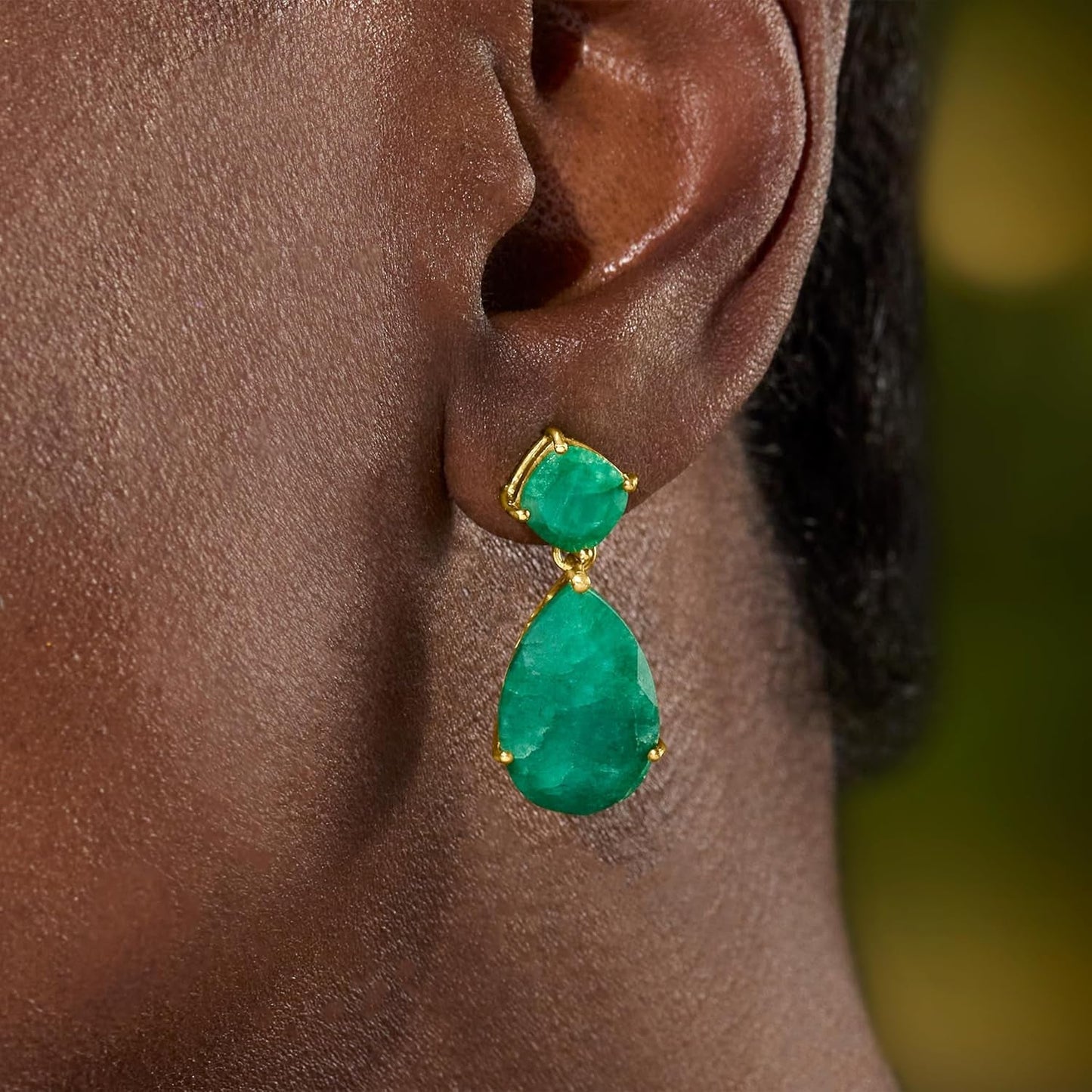 19.20 Ct. T.W. Emerald Drop Earrings in 18Kt Gold over Sterling