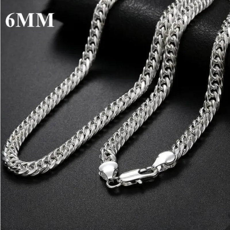 925 Sterling Silver 6MM/10MM Thick Tight Filled Heavy 925 Solid Silver Double Cuban Link Chain Necklace&Bracelet Fashion Jewelry Set(20/22/24 inches)for Women and Men