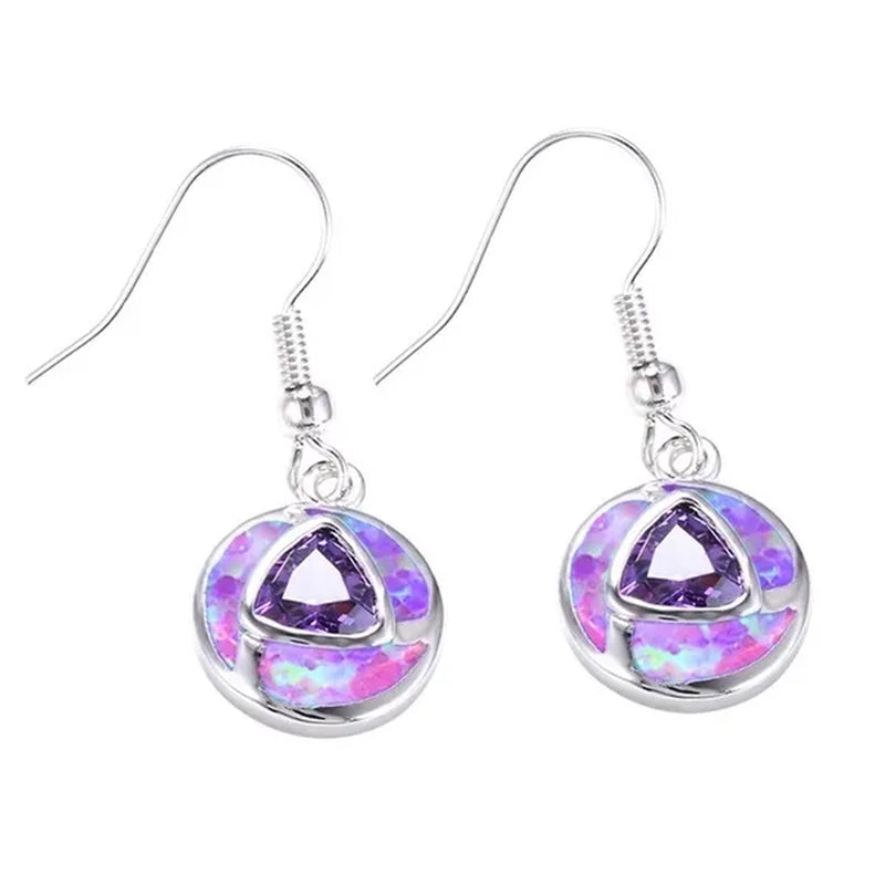 Boho Unique Round Blue Fire Opal 925 Sterling Silver Drop Earrings Amethyst Zircon Female Wedding Party Earrings Best Gift
