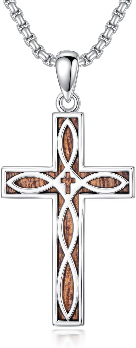 Cross Necklace 925 Sterling Silver Cross Necklace Cross Pendant Christian Religious Cross Jewelry Gifts for Men Women