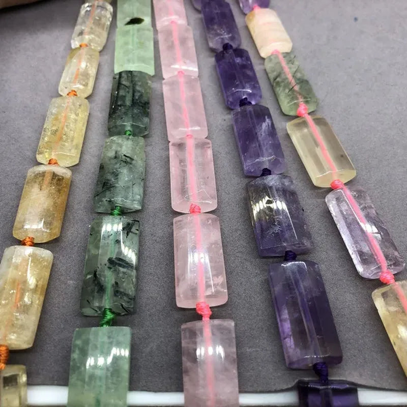 Natural Faceted Rectangle Bead Crystal Amethyst Rose Quartz Prehnite Citrine Diy