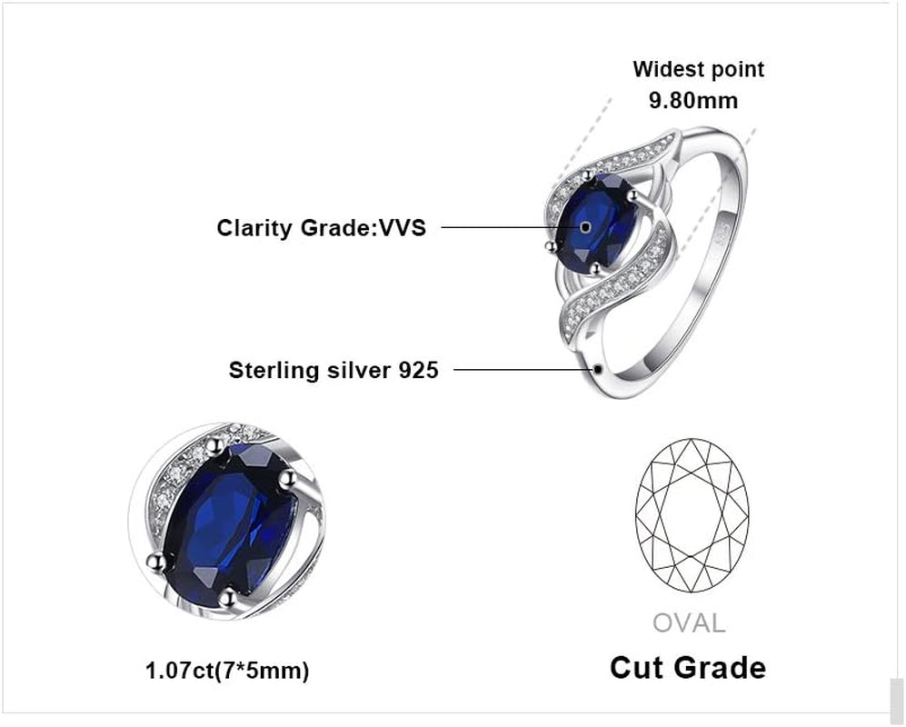 1Ct Oval Created Blue Sapphire Rings for Women, 14K White Yellow Rose Gold Plated 925 Sterling Silver Ring for Girl, Fashion Gemstone Jewelry Sets Promise Rings