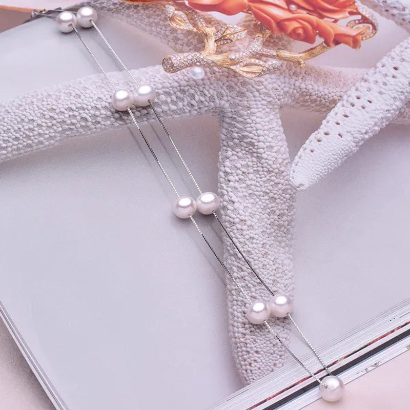 Natural White Freshwater Pearl Real 925 Sterling Silver Chain Necklace for Women Party Gifts Fine Jewelry