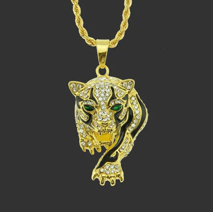 Three Dimensional Tiger Pendant Full of Diamond Domineering Necklace Men's Accessory Pendant