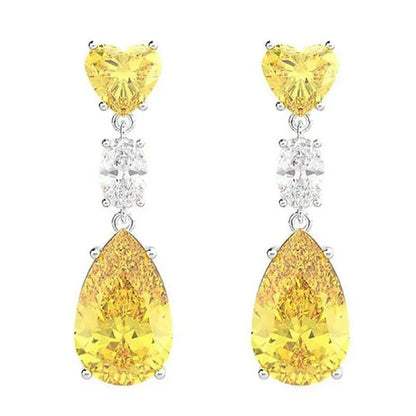 Exquisite Fashion Teardrop Cut Citrine Dangle Gemstone Earrings for Bridal Wedding Party Women Jewelry Gift