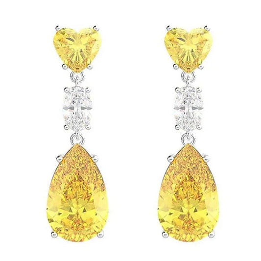Exquisite Fashion Teardrop Cut Citrine Dangle Gemstone Earrings for Bridal Wedding Party Women Jewelry Gift