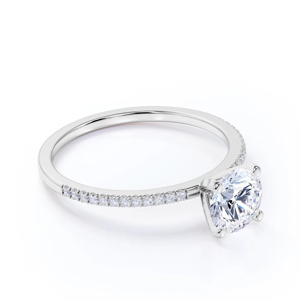 1.75 Carat round Cut Moissanite and Diamond Pave Engagement Ring in 10K White Gold