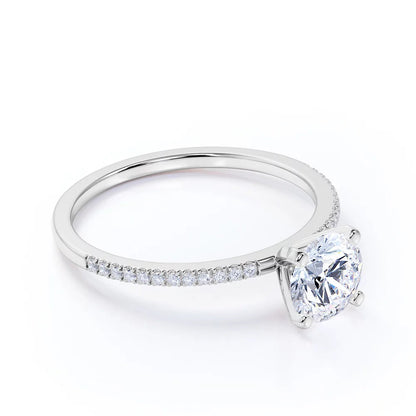 1.75 Carat round Cut Moissanite and Diamond Pave Engagement Ring in 10K White Gold
