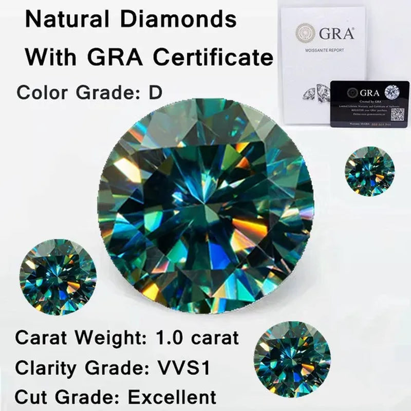 Excellent Moissanite with Certificate Brilliant Loose Moissanite Blue Green Color round Cut Diamond 6.5 MM 1CT