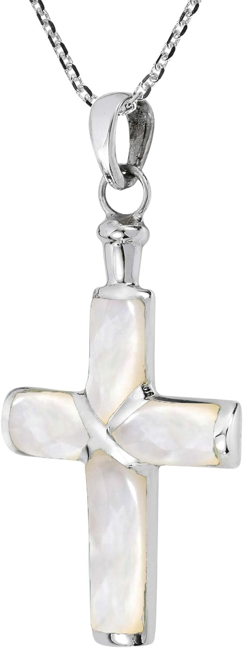 Spiritual Christian Cross White Mother of Pearl Inlaid .925 Sterling Silver Pendant Necklace | Religous Necklace Jewelry for Women | Jewelry Gift