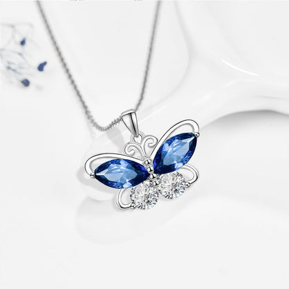 12 Birthstone Butterfly Pendant Necklace for Women Girls 925 Sterling Silver Cubic Zirconia Butterfly Jewelry Christmas Wedding Birthday Gifts for Mom Wife Daughter
