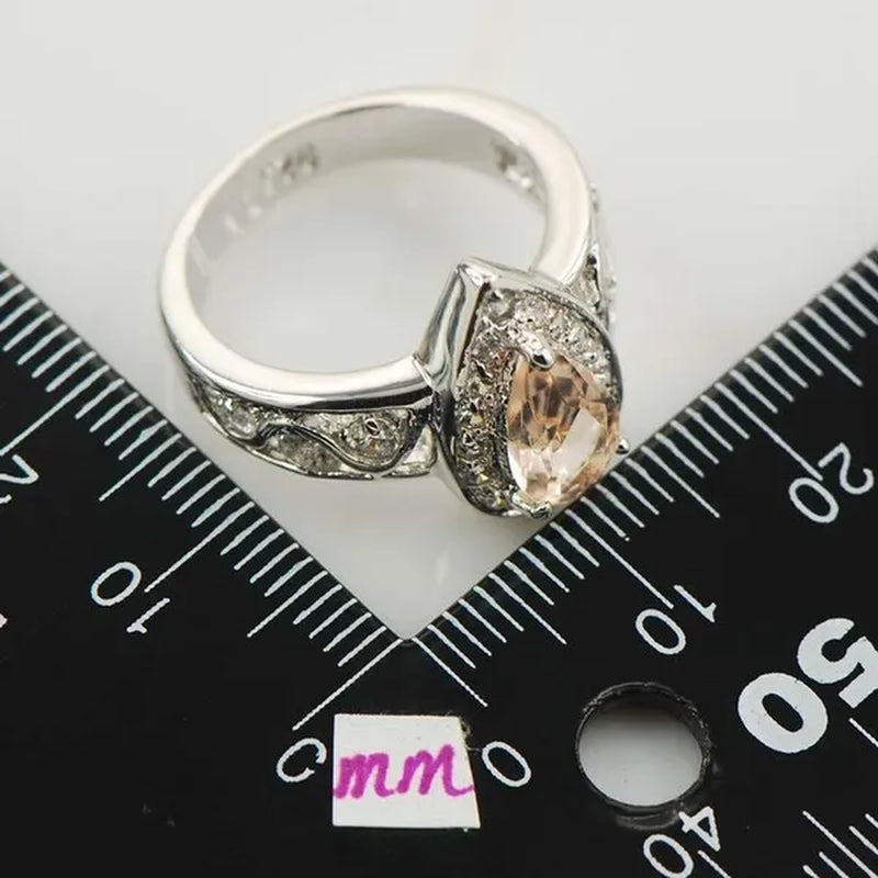 Morganite White Topaz 925 Sterling Silver Fashion Ring Size 5 6 7 8 9 F878