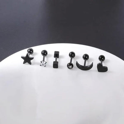 6 Pairs 5 Colors Stainless Steel Tiny Stud Earrings for Women Girls Heart Moon Star Crystal CZ Earrings Cartilage Helix Ear Piercing Set