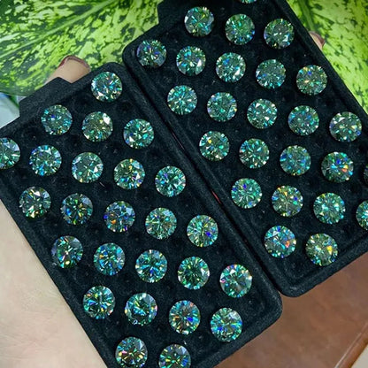 With AAAAA Certificate Brilliant Loose Moissanite Blue Green Color round Cut Diamond 6.5 MM 1CT