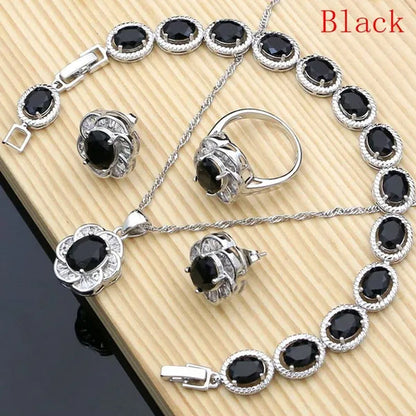 12 Colors Gemstone Jewelry Kits 925 Silver Jewelry Sets Sapphire Amethyst Ruby Emerald Charm for Wedding Women