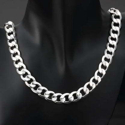 High Quality 925 Sterling Silver 12MM Width Male Jewelry 925 Solid Silver Fashion Jewelry Men Curb Chain Necklace Bracelet 8-30 Inches