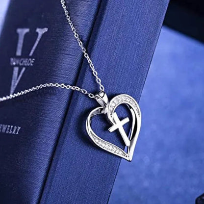 New Fashion 925 Sterling Silver Diamond Cross Heart Necklace for Women Romantic Wedding Accessories