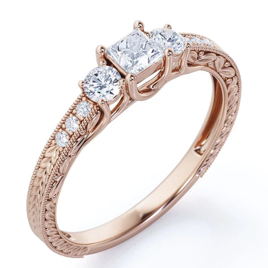 Vintage Half Carat Princess Cut Diamond - Channel Set Band - Edwardian Engagement Ring in 10K Rose Gold