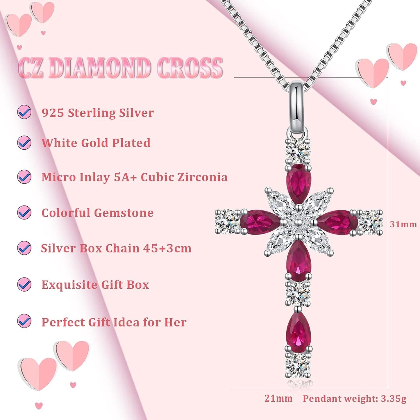 Star Cross Necklace for Women 925 Sterling Silver Infinity Diamond Cross Pendant with Birthstone Cubic Zirconia, Cross Jewelry for Women Mom