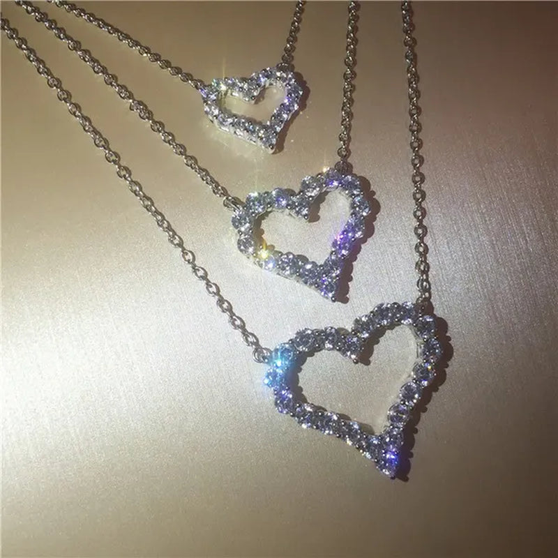 925 Silver Diamond Heart Shaped Pendant Necklace