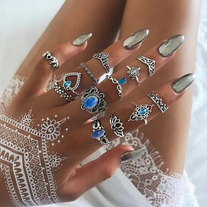 43 Pcs/3 Set Best Selling English Virgin Mary Diamond Simple Pattern Joint Ring Set Small Flower Leaf Rings For Women
