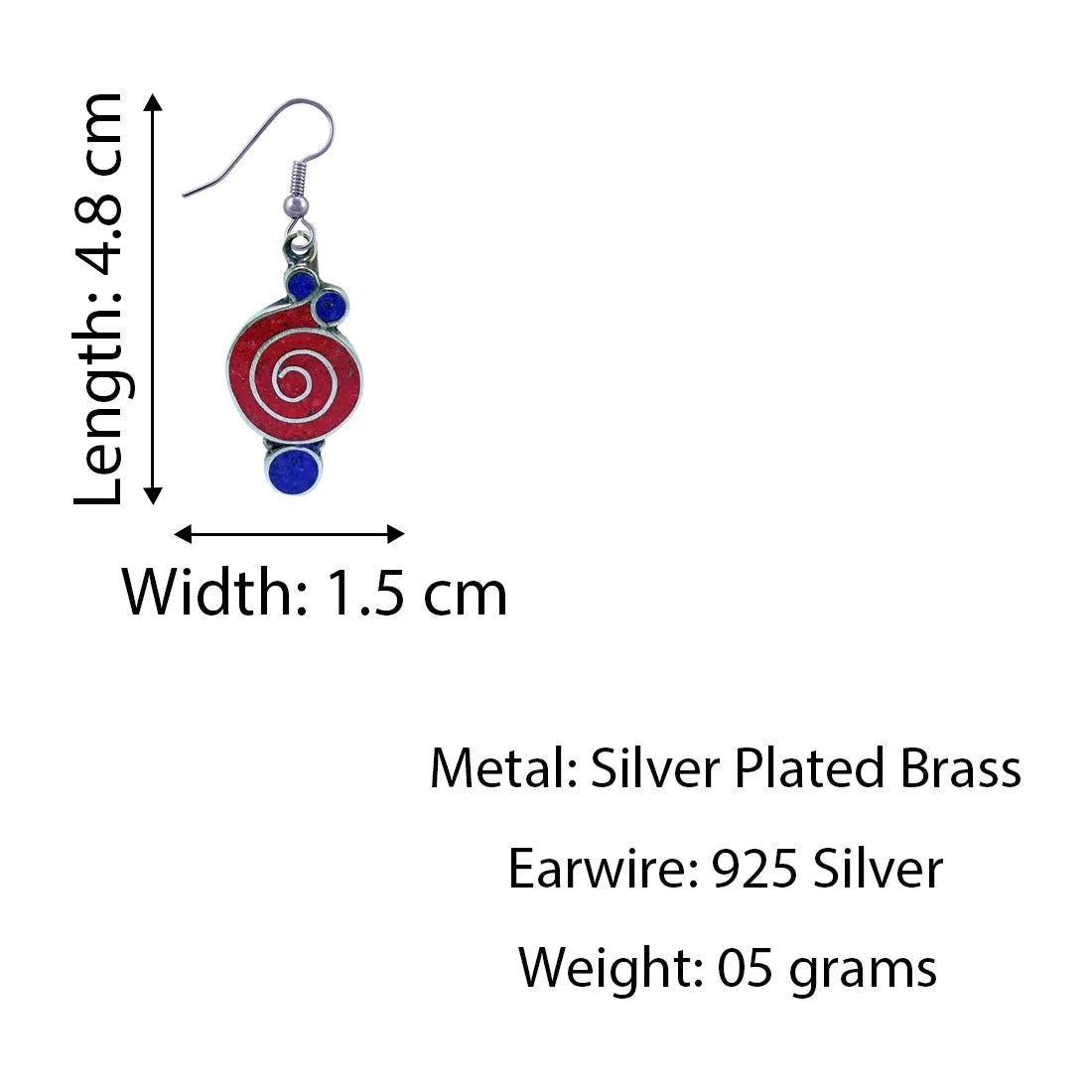 Gorgeous Handmade Compressed Red Coral & Lapis Lazuli Gemstone Inlay Drop Dangle Earring for Women & Teens 925 Silver Plated Ethnic Gypsy Boho Fashion Designer Party Earring Jewelry