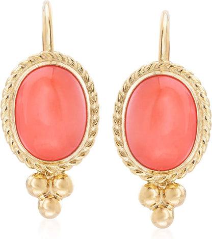 Bezel-Set Coral Drop Earrings in 14Kt Yellow Gold