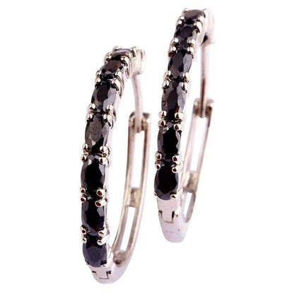 Fashion Women Oval Cut Amethyst Pink & White & Blue Topaz & Black Spinel & Morganite & Sapphire Quartz & Spinel & Emerald & Gemstone Ear Clip Hoop Silver Earrings