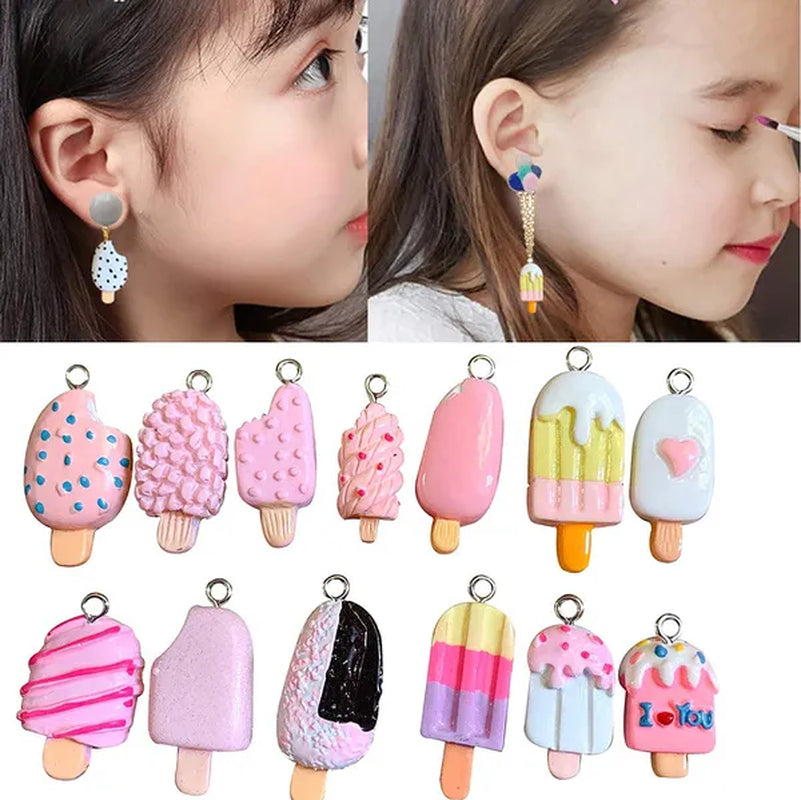 30pcs Random Colorful Ice Cream Pendant Charms, Eco-friendly Resin Ice-Lolly Shape Pendant Charms for Necklace Bracelet Key Chain DIY Jewelry Making Pendants