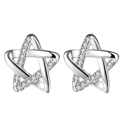 Mini Five-Pointed Star Stud Earrings for Women Silver Crystal Diamond Earrings for Gifts Fine Jewelry Brincos