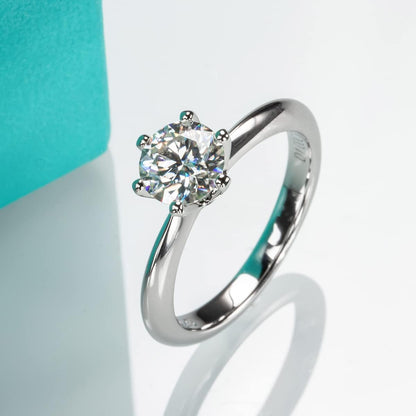 1/2/3/5CT Six Prong Solitaire Moissanite Ring, 925 Sterling Silver Ring, Gift for Wedding, Engagement and Anniversary with Certificate