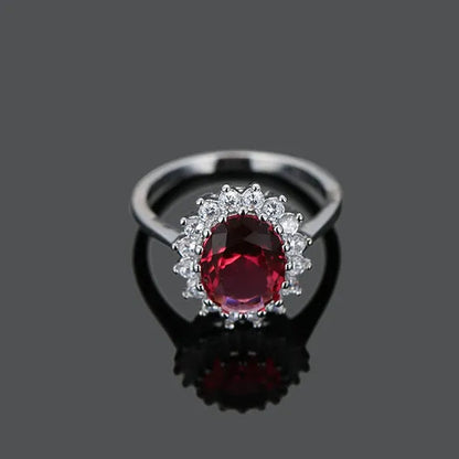 Royal Jewelry Princess Diana Soild Silver Color Ring Sapphire Cz Diamond Engagement Wedding Band Rings for Women Bridal Size 5-11 Bague Femme