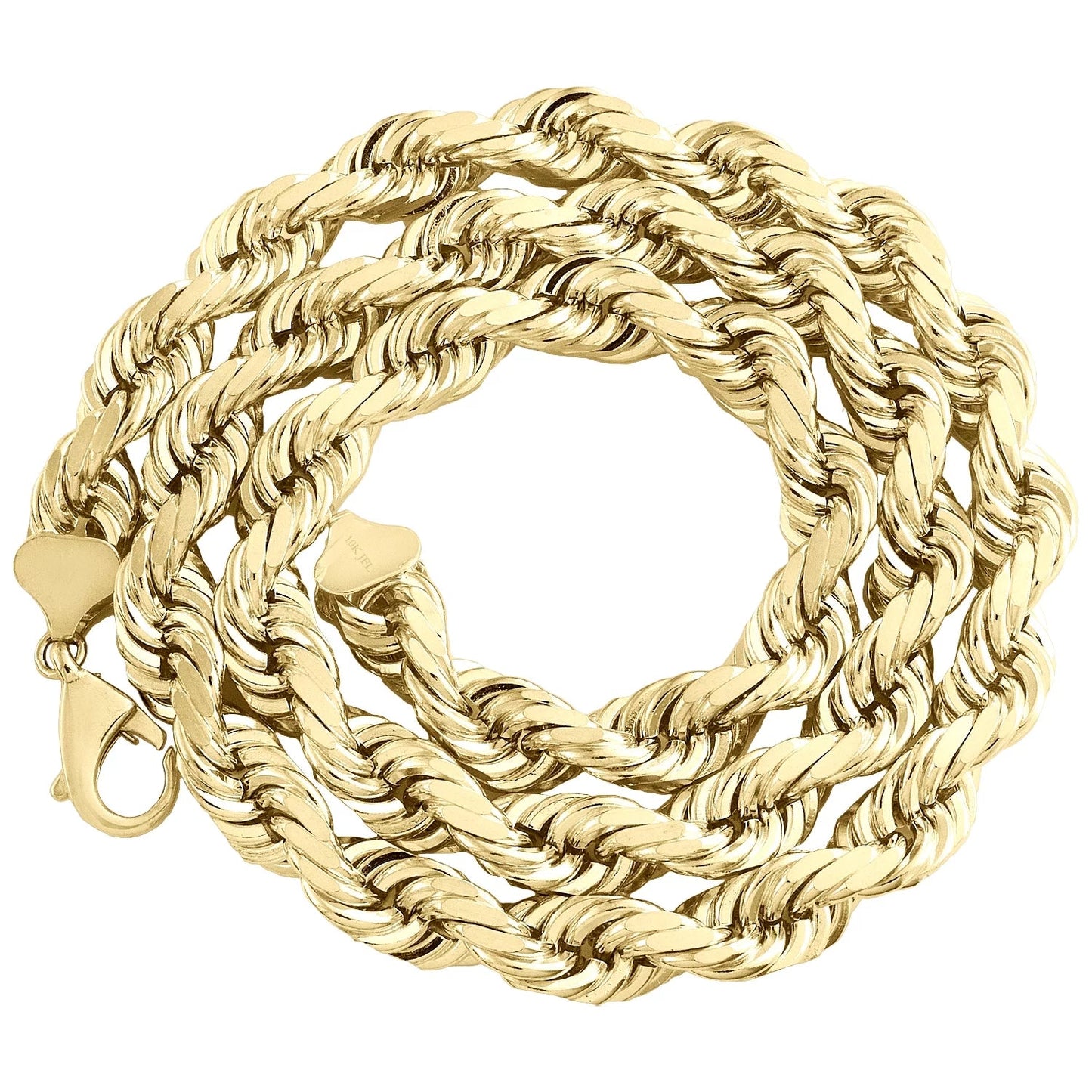 10K Yellow Gold 10Mm Diamond Cut Hollow Rope Link Chain Necklace 28 Inches