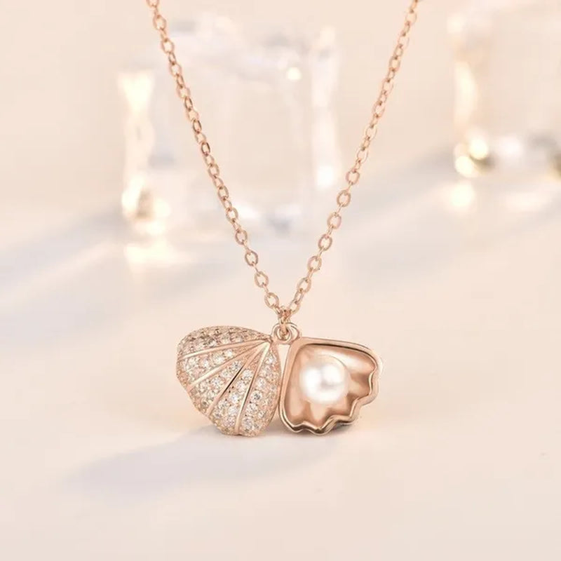 925 Sterling Silver Natural Pearl Pendant Necklace Sterling Pearl Conch Shell Pendant Necklace Lady Necklace Women Jewelry