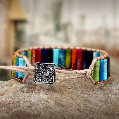 Bohemian Bracelet Tube Natural Emperor Stone Beaded Leather Wrap Chakra Bangles&Bracelets Couples Jewelry the Best Friend Gifts