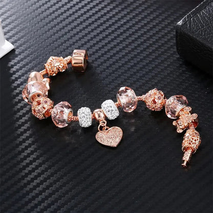 Romantic DIY Love Heart Alloy Bracelet Gold-plated Beaded Bracelet Women Jewelry Birthday Gift