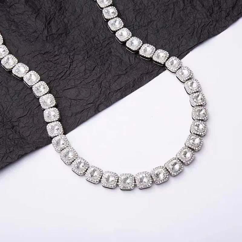 12mm Iced Out Square Tennis Chain Necklace,Diamond Cuban Link Necklace Hip Hop Jewelry with For Men Women Charm Jewelry