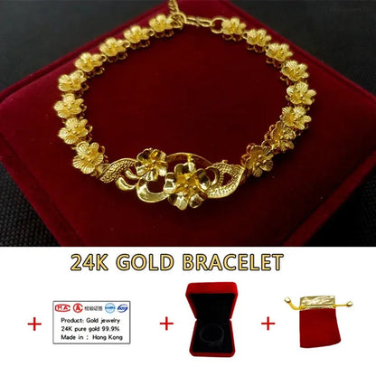 24K Pure Gold Women Bracelet Set Exquisite Flower Design Bracelet Gift Set