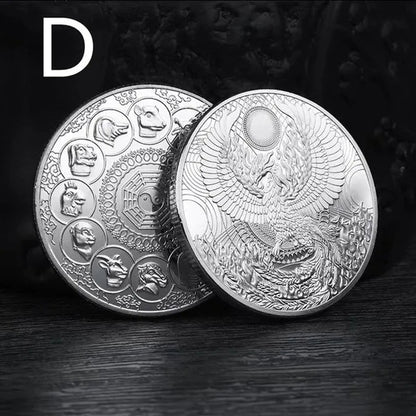 Divine Bird Phoenix Zodiac Commemorative Coin Chinese Lucky Auspicious Divine Bird Replica Gold-Plated Silver Collectible Gift Craft Souvenir