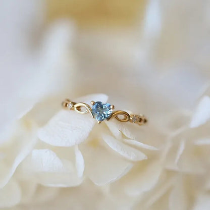 Women Dainty 18k gold plated Skyblue Heart Shaped Sapphire Diamond Gemstone Ring