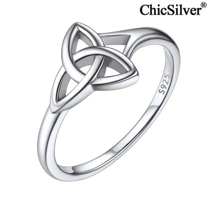 Chicsilver 925 Sterling Silver Ring for Women Triquetra Celtic Knot Promise Ring Simple Classic Irish Eternity Wedding Band Size 4-12