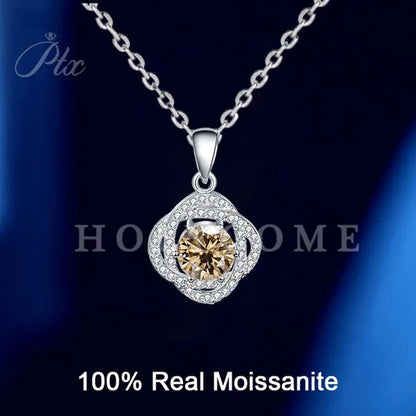 HOLYCOME Real Moissanite Diamond Necklace for Women Girls 925 Sterling Silver Mini Moissanite Rose Flower Pendant Necklace Fine Jewelry