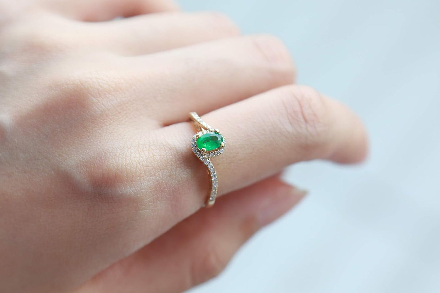 10K Yellow Gold Natural Zambian Emerald Ring with Natural Diamonds for Women | Ethically, Authentically & Organically Sourced Oval-Cut Emerald Hand-Crafted Jewelry for Her | Emerald Ring for Women.