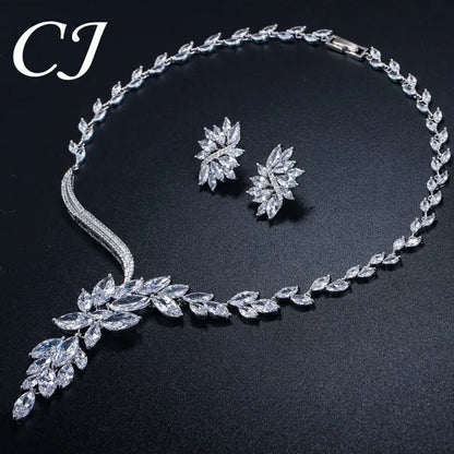 CANDICE Super Luxury White Gold Plated Clear Cubic Zirconia Big Flower Bridal Necklace Earrings For Wedding Party Jewelry Sets